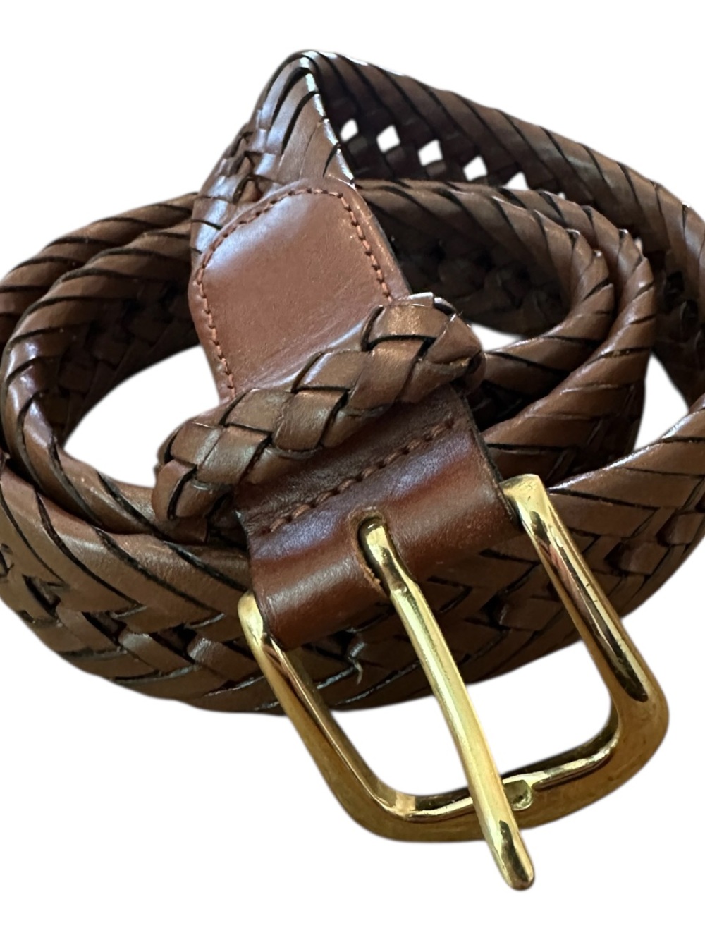 LL Bean Brown Braided Leather Belt. Size: 34.